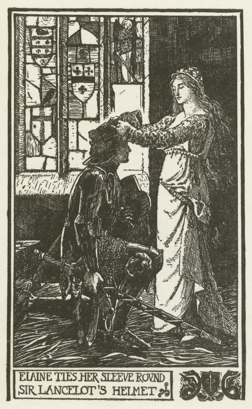 Elaine bindet ihren Ärmel um Sir Lancelots Helm von Henry Justice Ford