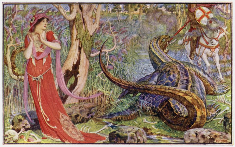 St. Georg rettet die Prinzessin vor dem schrecklichen Drachen von Henry Justice Ford