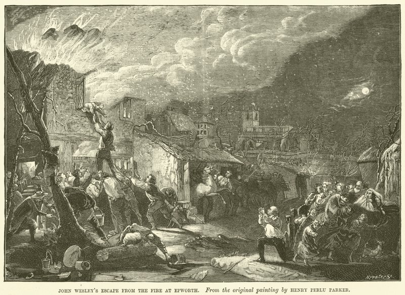 John Wesleys Flucht aus dem Feuer in Epworth von Henry Perlee after Parker