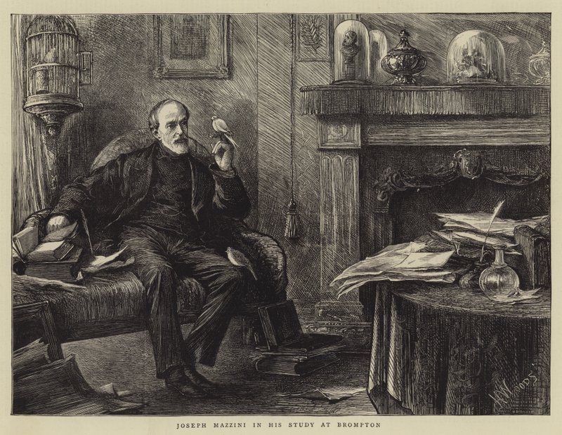 Joseph Mazzini in seinem Arbeitszimmer in Brompton von Henry Woods