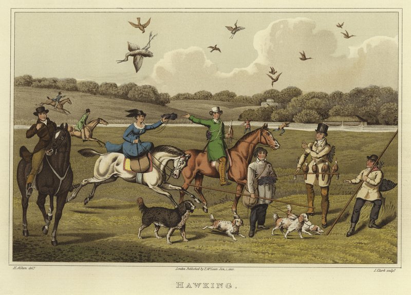 Falknerei (Chromolithografie) von Henry Thomas Alken