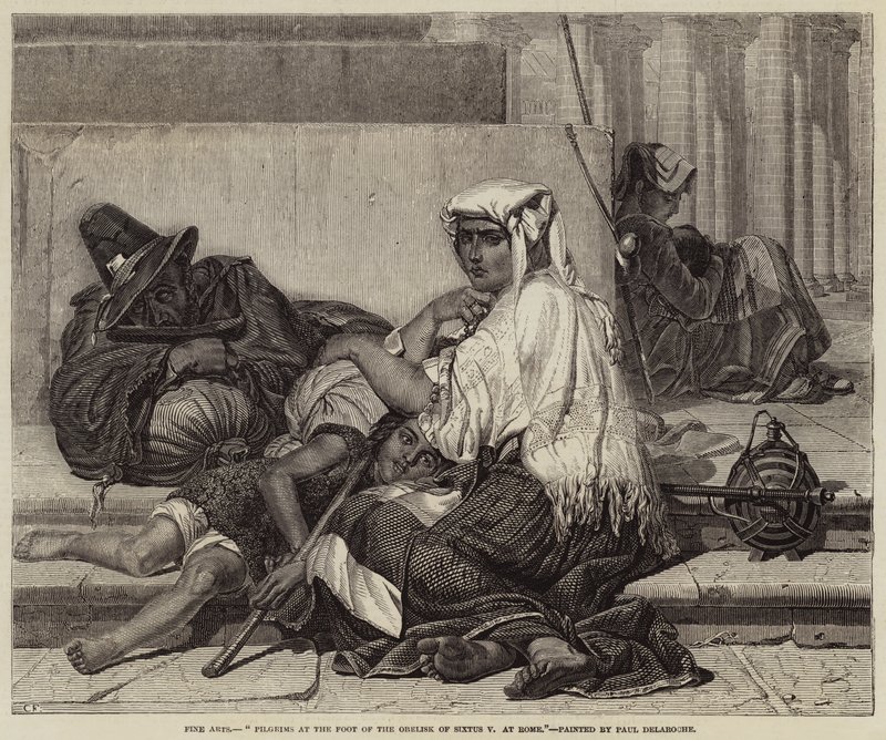 Pilger am Fuß des Obelisken von Sixtus V in Rom von Hippolyte Delaroche