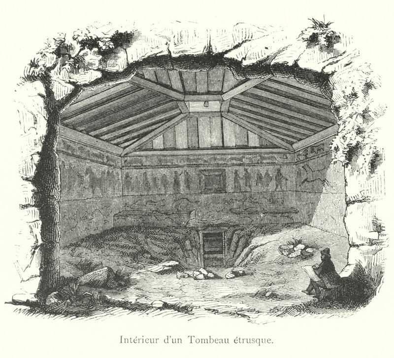 Innenraum eines etruskischen Grabes (Gravur) von Italian School