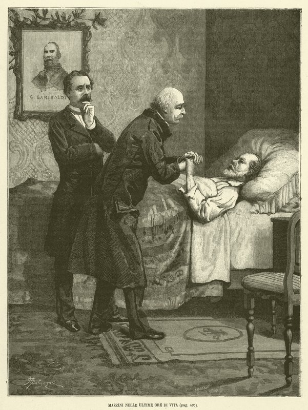 Mazzini in den letzten Stunden seines Lebens (Gravur) von Italian School