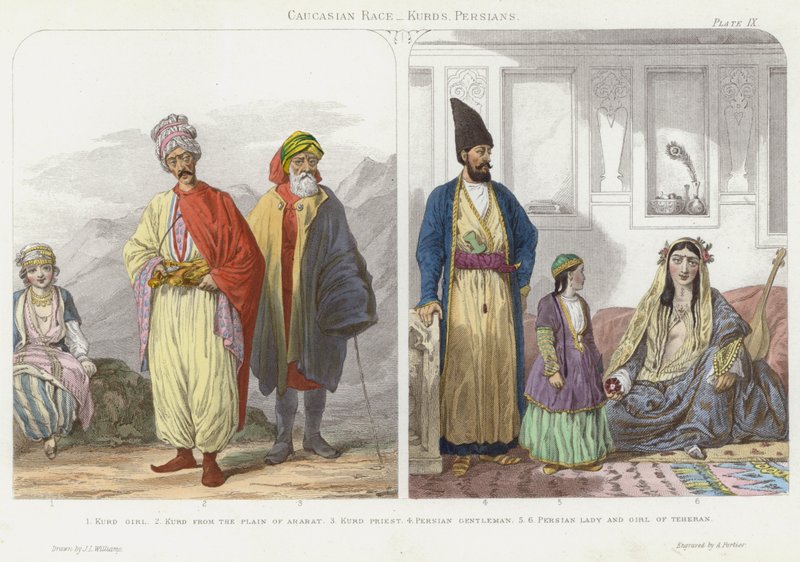 Kaukasische Rasse, Kurden, Perser (farbige Gravur) von J.L. (after) Williams