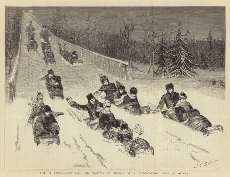 Leben in Kanada, der Earl und die Countess of Dufferin bei einer Rodelparty in Ottawa von John Charles Dollman