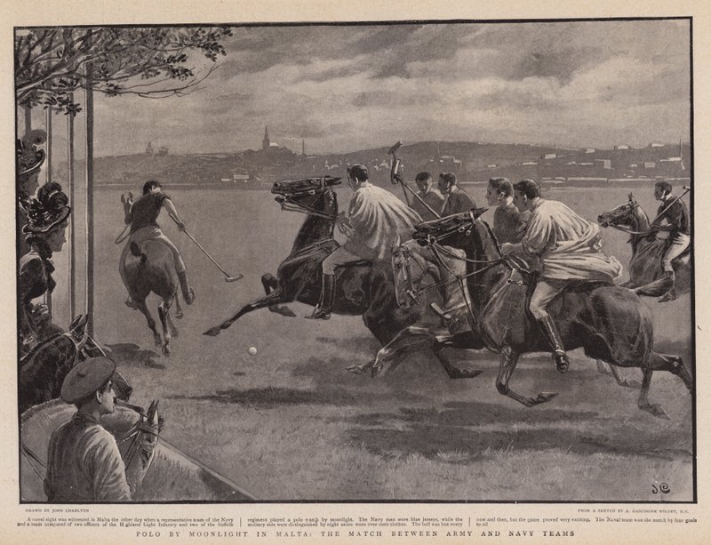 Polo bei Mondschein in Malta, das Spiel zwischen Armee- und Marine-Teams von John Charlton