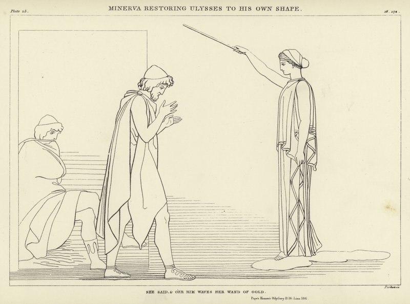 Minerva stellt Ulysses in seine eigene Gestalt zurück von John Flaxman