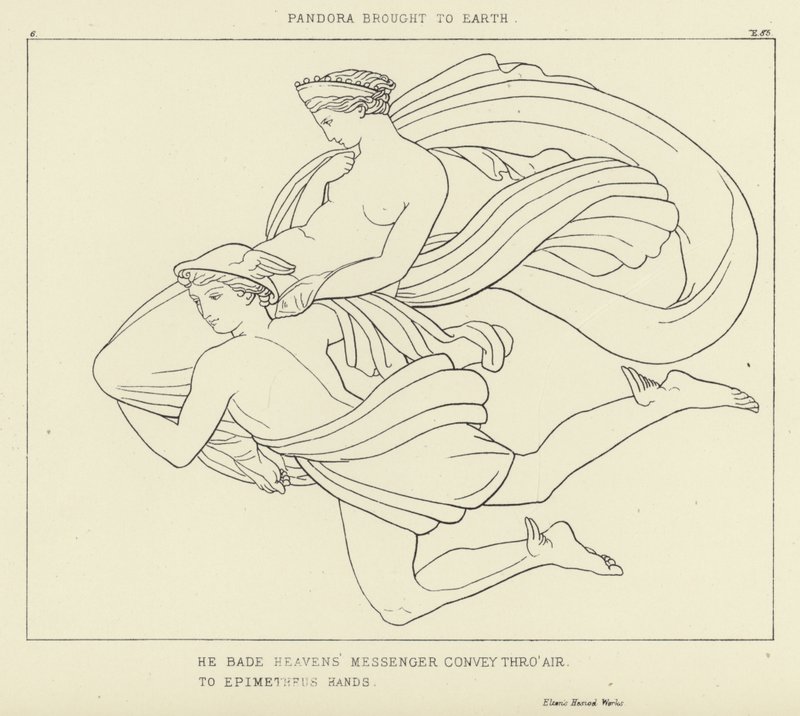 Pandora zur Erde gebracht von John Flaxman