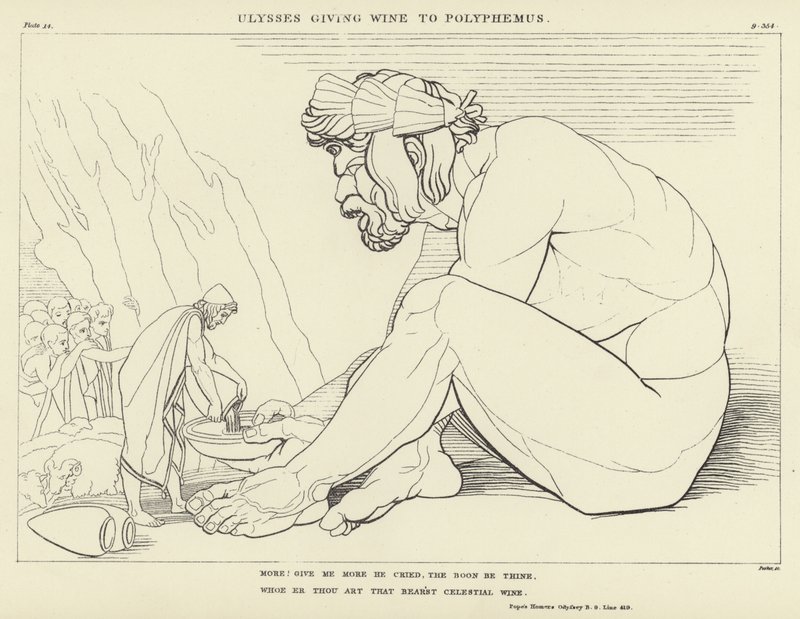 Odysseus gibt Polyphem Wein von John Flaxman