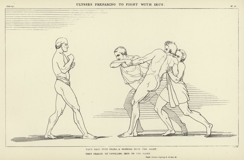 Odysseus bereitet sich auf den Kampf mit Irus vor von John Flaxman