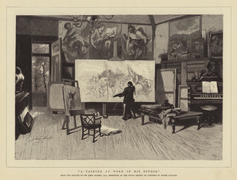 Ein Maler bei der Arbeit in seinem Atelier von John Gilbert