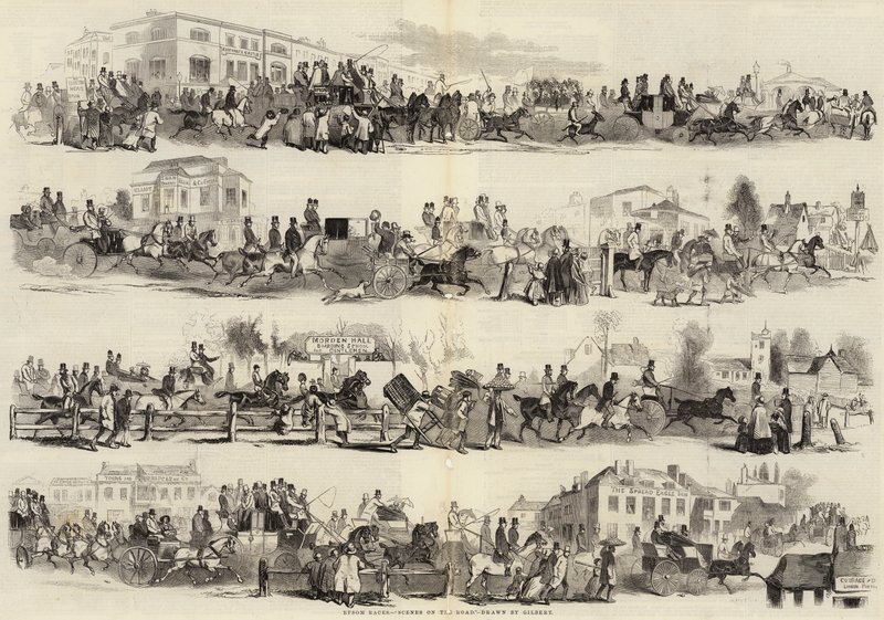 Epsom-Rennen, Szenen auf der Straße von John Gilbert