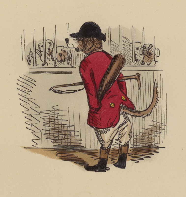 Hund als Jäger verkleidet von John Leech