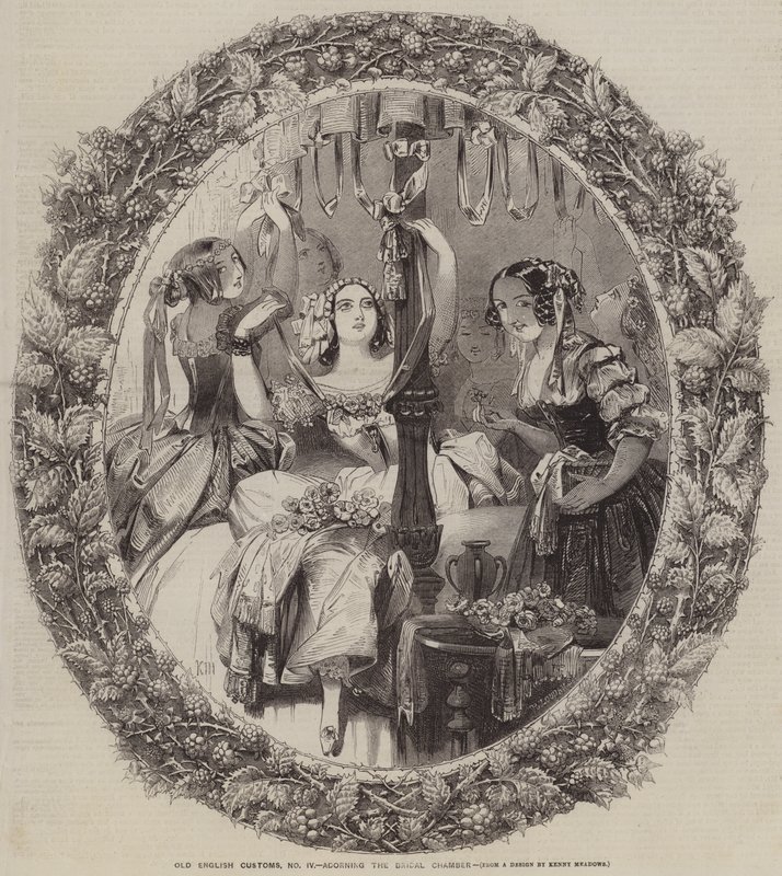 Alte englische Bräuche, das Brautgemach schmücken von Joseph Kenny Meadows