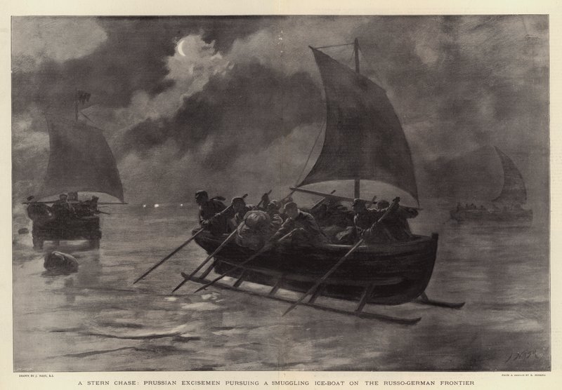Eine Verfolgungsjagd, preußische Zollbeamte verfolgen ein Schmuggler-Eisboot an der russisch-deutschen Grenze von Joseph Nash