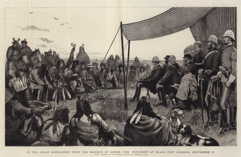 Im großen Nordwesten mit dem Marquis von Lorne, das Pow-Wow bei Black Feet Crossing, 10. September von Joseph Nash