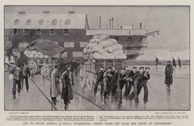 Auf nach Südafrika, ein Marine-Detachement nimmt ihre Ausrüstung aus dem Depot in Portsmouth von Joseph Nash