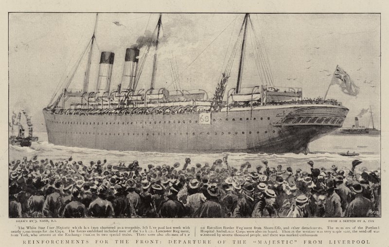 Verstärkungen für die Front, Abfahrt der Majestic aus Liverpool von Joseph Nash