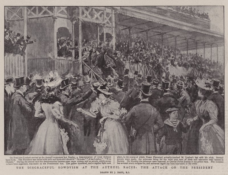 Die schändliche Rowdytum bei den Auteuil-Rennen, der Angriff auf den Präsidenten von Joseph Nash