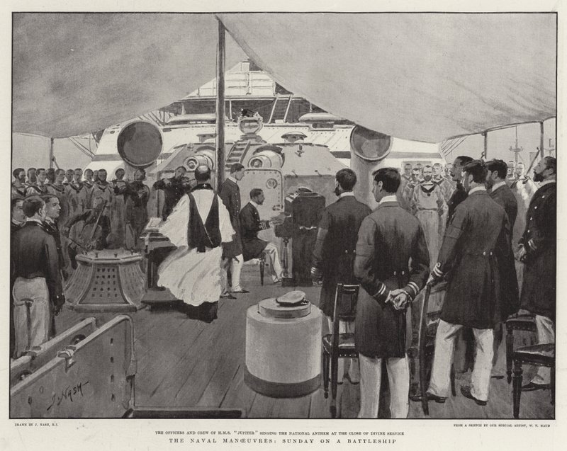 Die Marine-Manöver, Sonntag auf einem Schlachtschiff von Joseph Nash