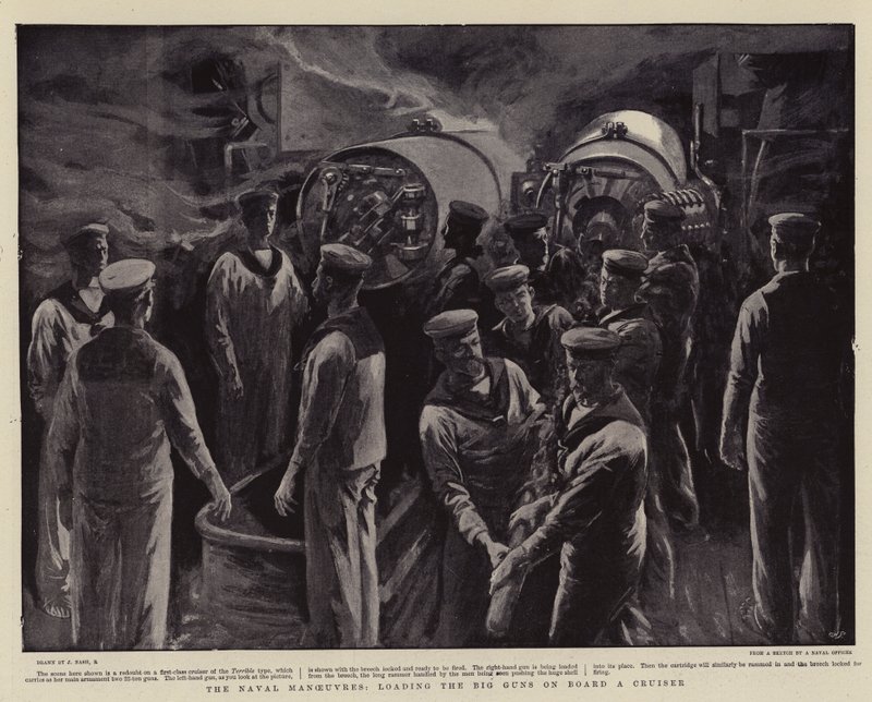 Die Marine-Manöver, das Laden der großen Kanonen an Bord eines Kreuzers von Joseph Nash