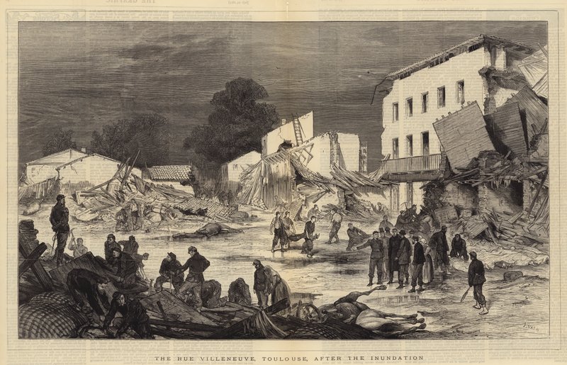 Die Rue Villeneuve, Toulouse, nach der Überschwemmung von Joseph Nash
