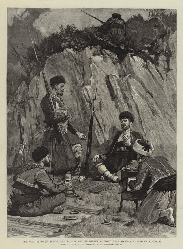 Der Krieg zwischen Serbien und Bulgarien, ein bulgarischer Außenposten bei Hermanli, Ost-Rumelien von Joseph Nash