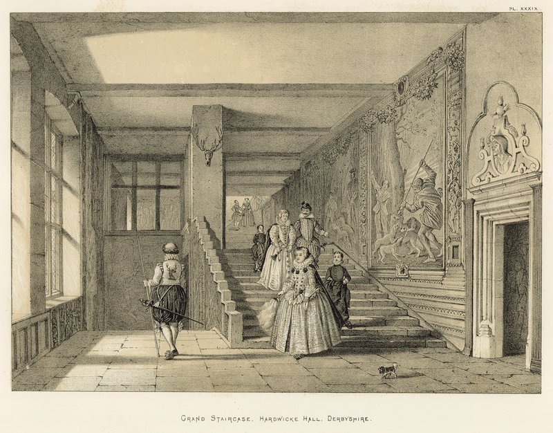 Große Treppe, Hardwicke Hall, Derbyshire von Joseph Nash