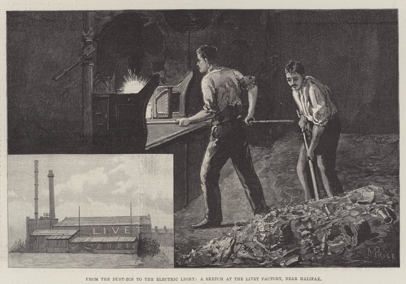Vom Mülleimer zum elektrischen Licht, eine Skizze in der Livet-Fabrik, in der Nähe von Halifax von Julius Mandes Price