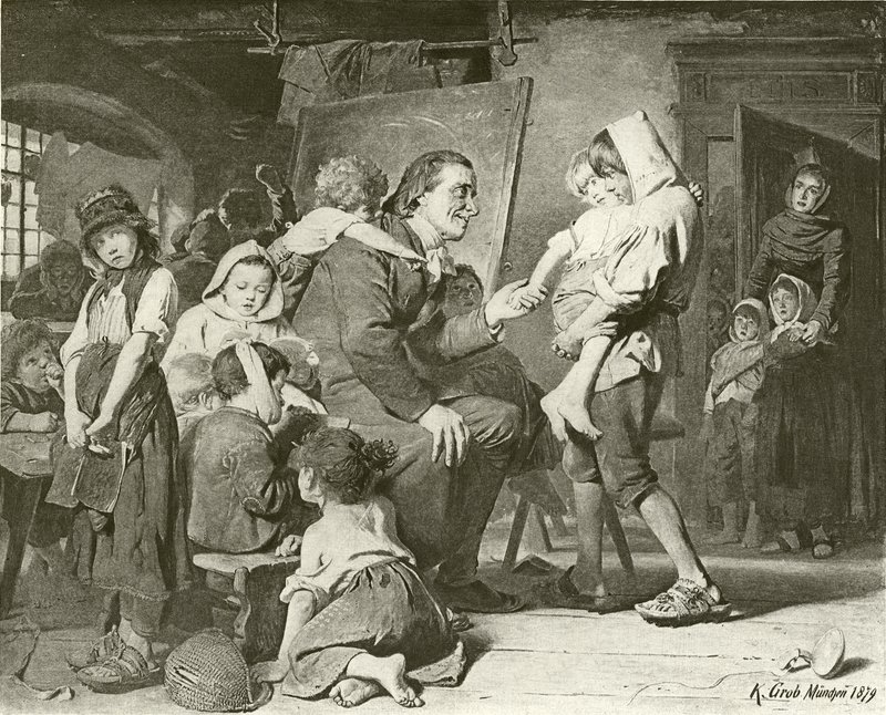 Pestalozzi, der Freund der Kinder (Gravur) von Konrad Grob