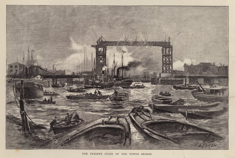 Tower Bridge im Bau, London von Leonard Patten