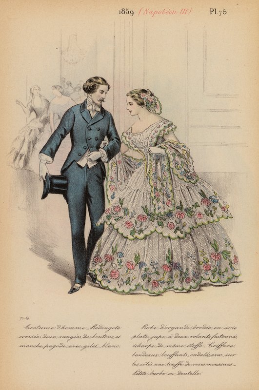 Französische Mode: 1859, Napoleon III. (Farblithografie) von Louis Colas