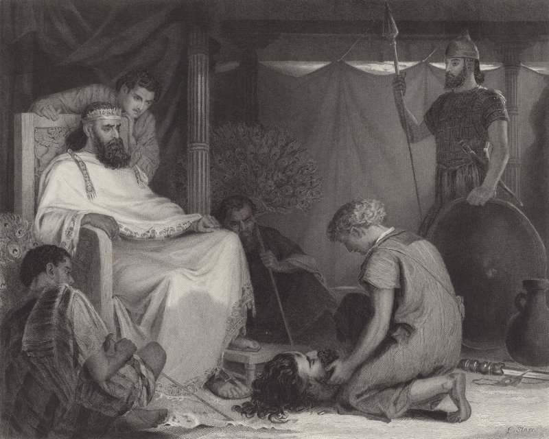 David vor Saul gebracht von Louis John Rhead