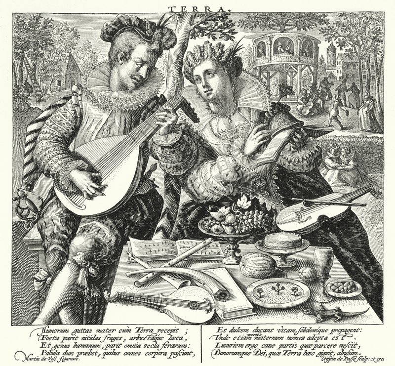 Das Liebespaar spielt Musik von Maarten de after Vos