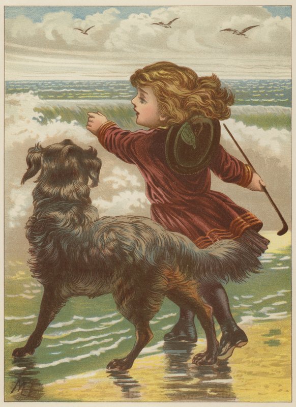 Mädchen mit Hund am Strand von Mary Ellen Edwards