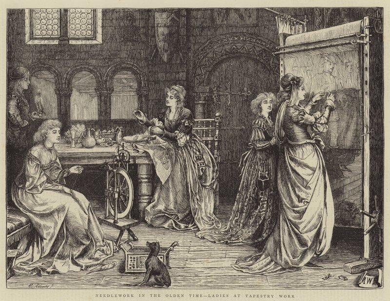 Stickerei in alten Zeiten, Damen bei der Tapisseriearbeit von Matthew White Ridley