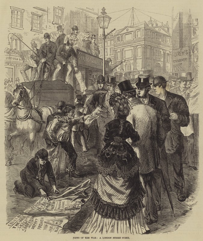 Nachrichten vom Krieg, eine Straßenszene in London von Melton Prior