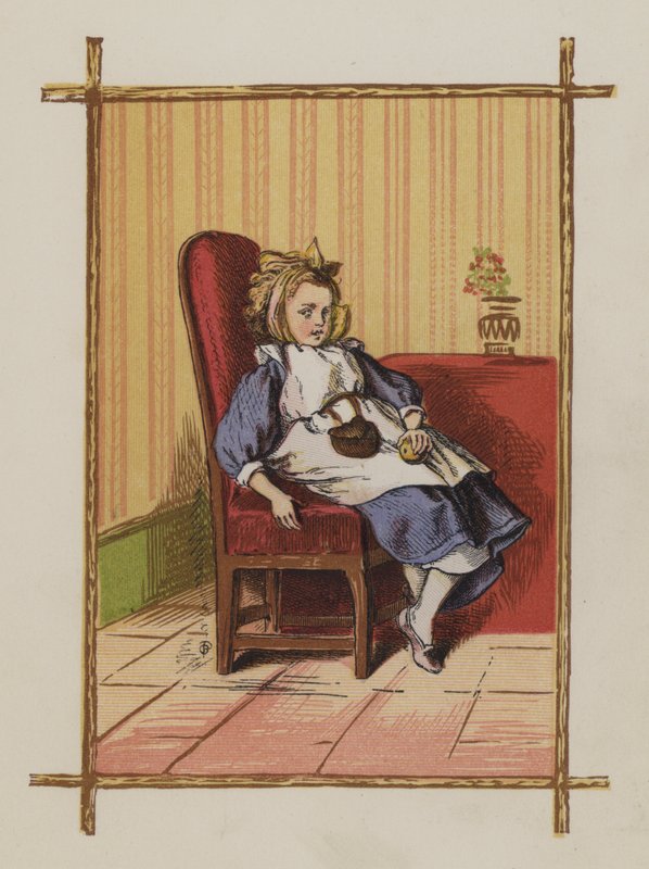 Mädchen sitzt auf einem Stuhl (Farblithographie) von Oskar Pletsch