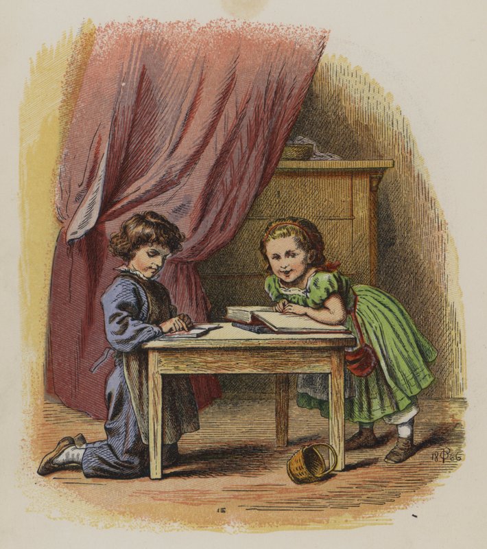Zwei Kinder lesen Bücher von Oskar Pletsch