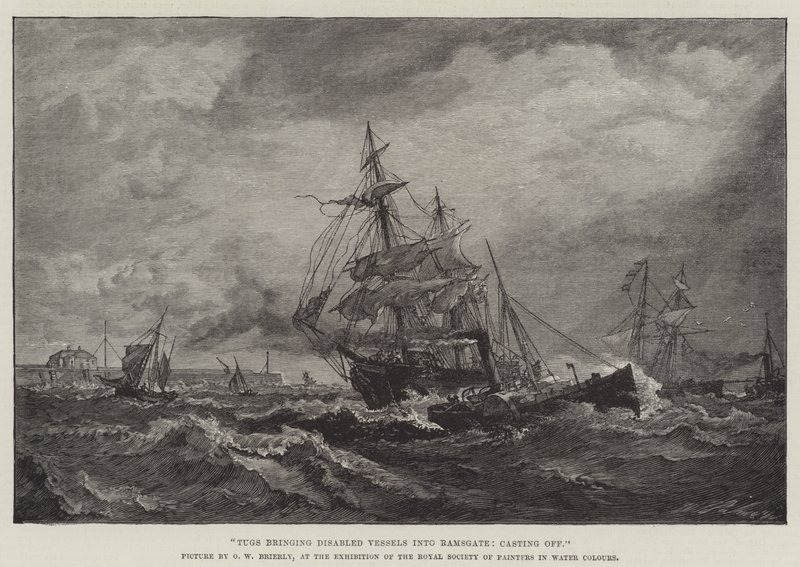 Schlepper bringen behinderte Schiffe nach Ramsgate, abwerfen von Oswald Walters Brierly