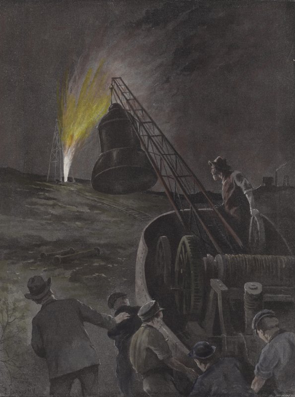 Löschen eines brennenden Ölbrunnens, Texas von Paul Frenzeny