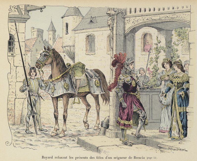Der Chevalier de Bayard lehnt die Geschenke der Töchter eines Adligen von Brescia, Italien, 1512 ab von Paul de Semant