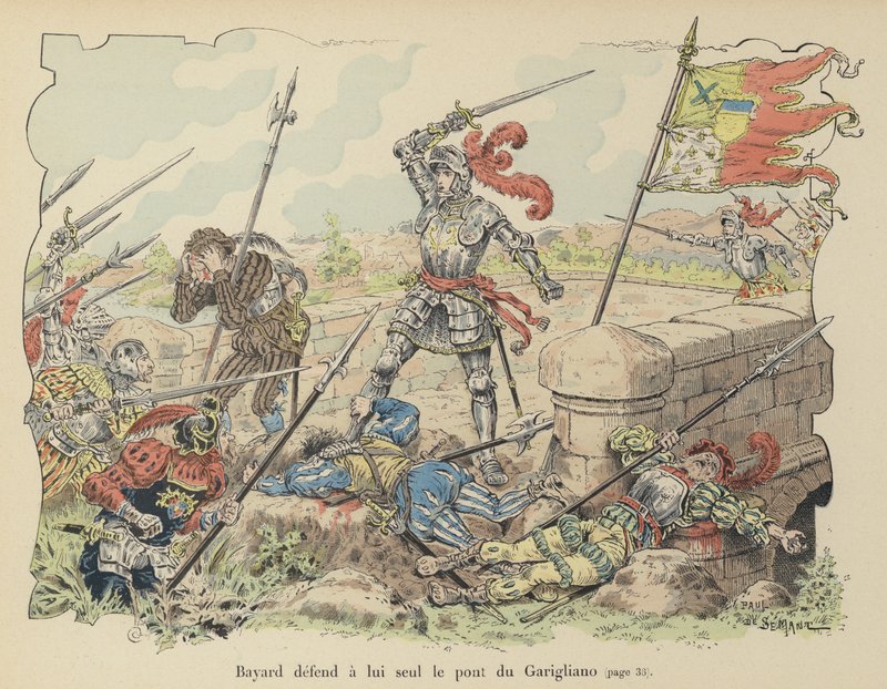 Der Chevalier de Bayard verteidigt allein die Brücke von Garigliano gegen die Spanier, Italien, 1503 von Paul de Semant