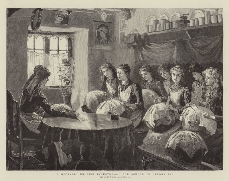 Eine verfallende englische Industrie, eine Spitzenschule in Devonshire von Percy Macquoid