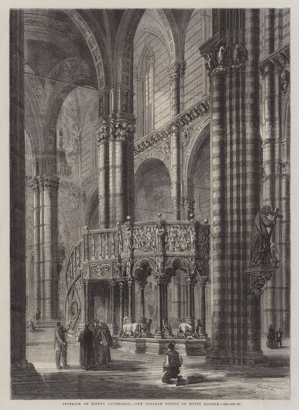 Innenraum des Doms von Siena, die achteckige Kanzel aus weißem Marmor von Percy Macquoid