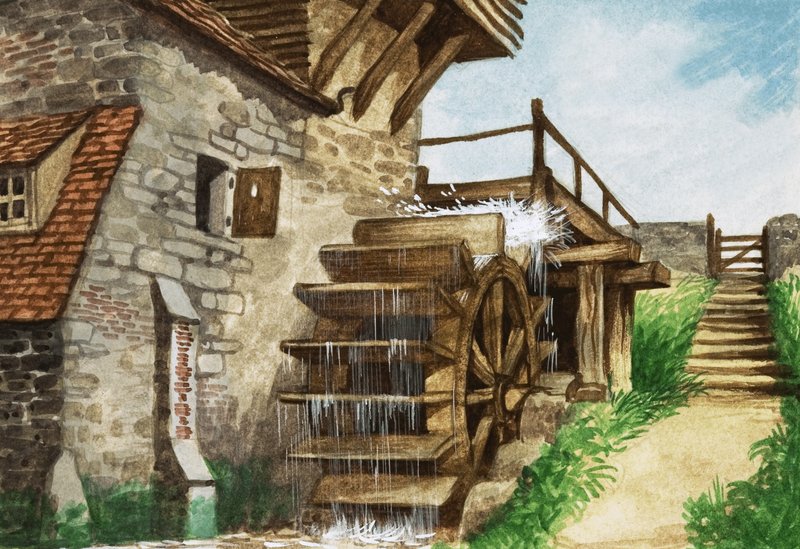 Eine alte Wassermühle an einem Bach von Peter Jackson