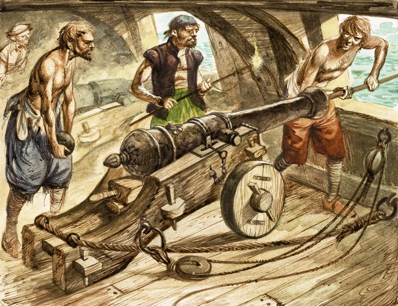 Kanonenbesatzung an Bord eines Segelschiffs von Peter Jackson