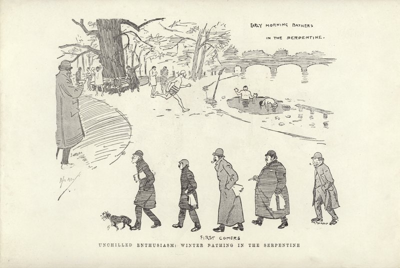 Ungehemmte Begeisterung, Winterbaden in der Serpentine von Phil May
