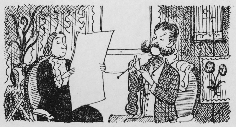 Mann beim Stricken (Lithografie) von Pont